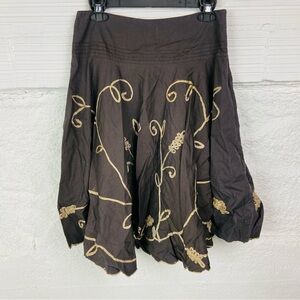 Dimri Brown cotton A-Line Gold embroidered Detailing skirt size medium